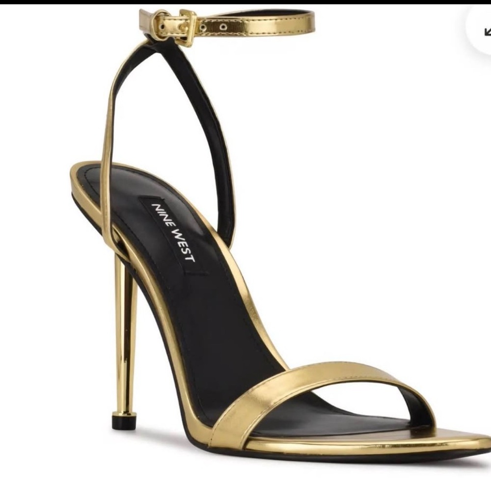 Nine West Gold Metallic Ankle-Strap Stiletto Sandals
